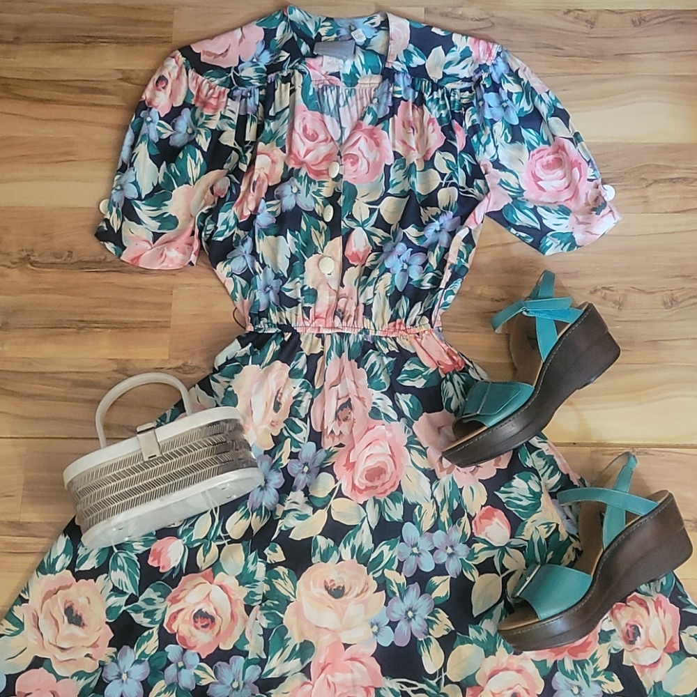 Vintage 90s Carol Anderson Floral Day Dress S